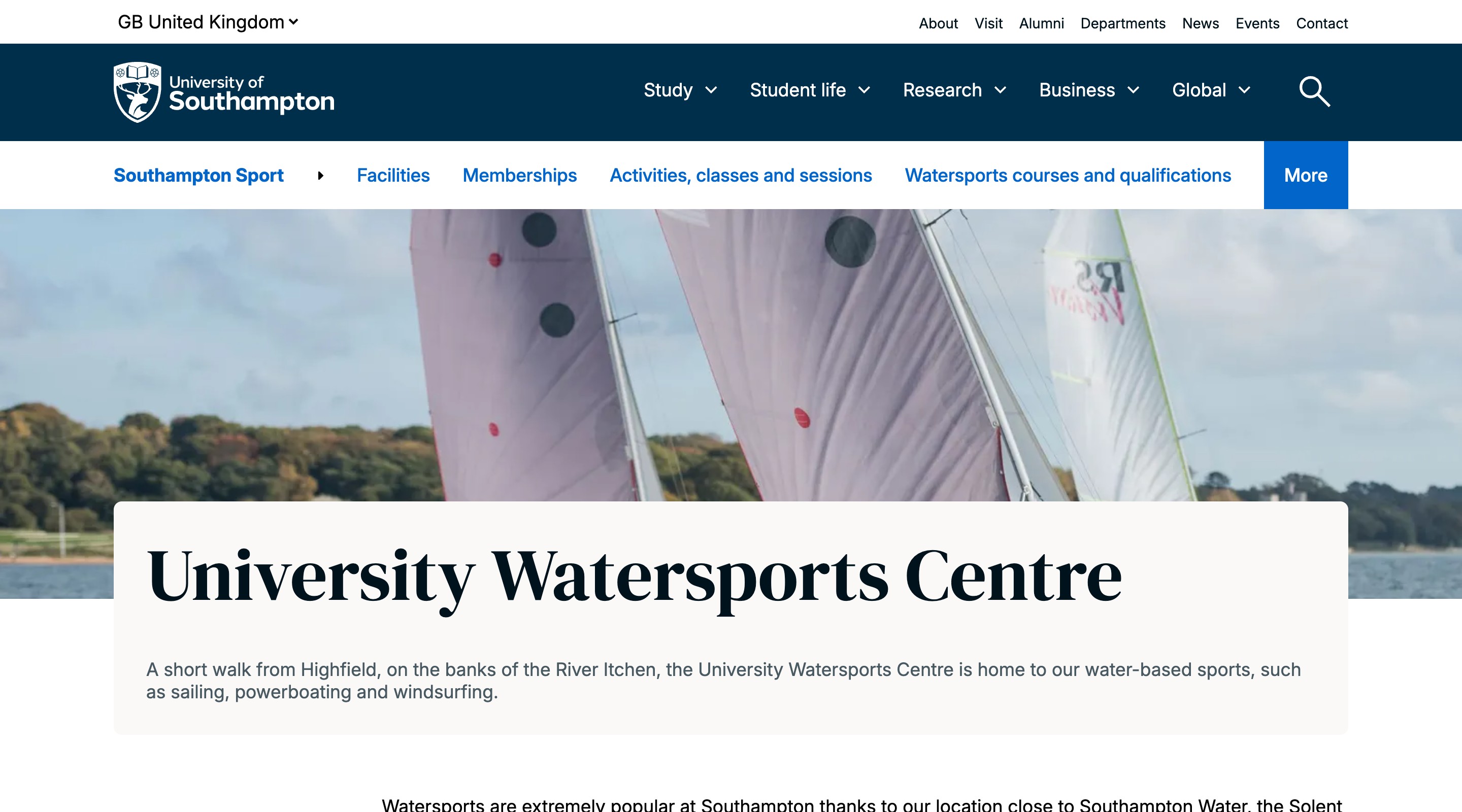 Southampton Solent University Watersports Centre website